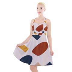 Boho Bohemian Style Design Minimalist Aesthetic Pattern Art Shapes Lines Halter Party Swing Dress 