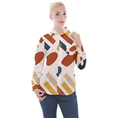 Boho Bohemian Style Design Minimalist Aesthetic Pattern Art Shapes Lines Women s Long Sleeve Pocket Shirt