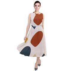 Boho Bohemian Style Design Minimalist Aesthetic Pattern Art Shapes Lines Round Neck Boho Dress