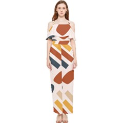 Boho Bohemian Style Design Minimalist Aesthetic Pattern Art Shapes Lines Draped Sleeveless Chiffon Jumpsuit by Maspions