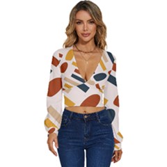 Boho Bohemian Style Design Minimalist Aesthetic Pattern Art Shapes Lines Long Sleeve Deep-v Velour Top