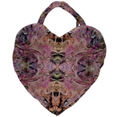 Pink On Brown Giant Heart Shaped Tote by kaleidomarblingart