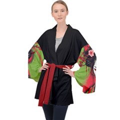 Geisha Red/green Long Sleeve Velvet Kimono  by PollyParadiseBoutique