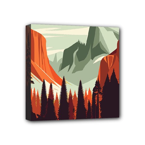 Mountain Travel Canyon Nature Tree Wood Mini Canvas 4  X 4  (stretched) by Maspions