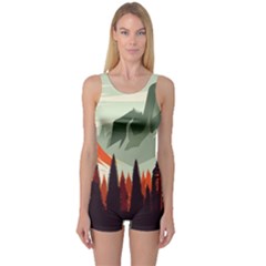 Mountain Travel Canyon Nature Tree Wood One Piece Boyleg Swimsuit