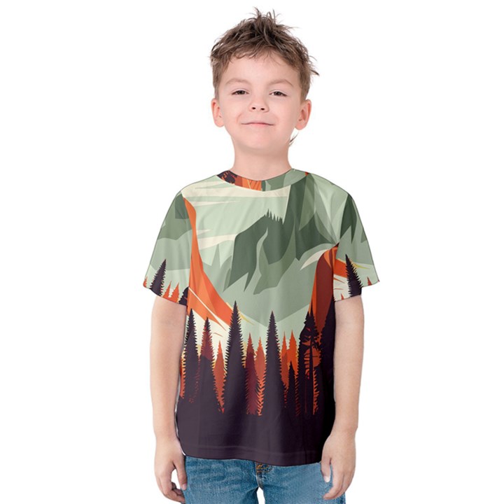 Mountain Travel Canyon Nature Tree Wood Kids  Cotton T-Shirt