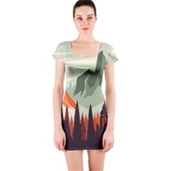 Mountain Travel Canyon Nature Tree Wood Short Sleeve Bodycon Dress