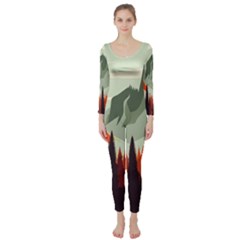 Mountain Travel Canyon Nature Tree Wood Long Sleeve Catsuit