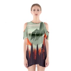 Mountain Travel Canyon Nature Tree Wood Shoulder Cutout One Piece Dress