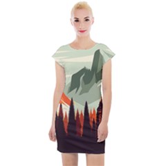 Mountain Travel Canyon Nature Tree Wood Cap Sleeve Bodycon Dress