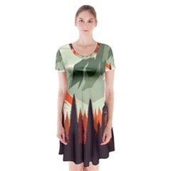 Mountain Travel Canyon Nature Tree Wood Short Sleeve V-neck Flare Dress