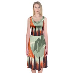 Mountain Travel Canyon Nature Tree Wood Midi Sleeveless Dress