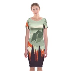 Mountain Travel Canyon Nature Tree Wood Classic Short Sleeve Midi Dress