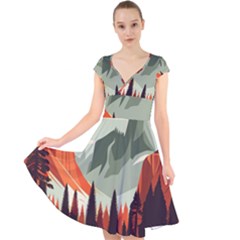 Mountain Travel Canyon Nature Tree Wood Cap Sleeve Front Wrap Midi Dress