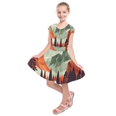 Mountain Travel Canyon Nature Tree Wood Kids  Short Sleeve Dress by Maspions