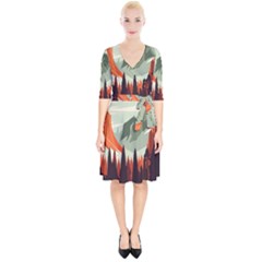 Mountain Travel Canyon Nature Tree Wood Wrap Up Cocktail Dress