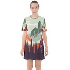 Mountain Travel Canyon Nature Tree Wood Sixties Short Sleeve Mini Dress