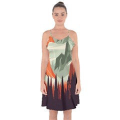 Mountain Travel Canyon Nature Tree Wood Ruffle Detail Chiffon Dress