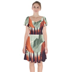 Mountain Travel Canyon Nature Tree Wood Short Sleeve Bardot Dress