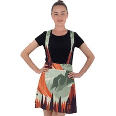 Mountain Travel Canyon Nature Tree Wood Velvet Suspender Skater Skirt