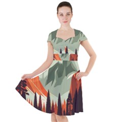 Mountain Travel Canyon Nature Tree Wood Cap Sleeve Midi Dress