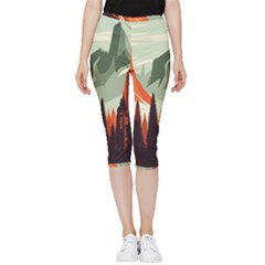 Mountain Travel Canyon Nature Tree Wood Inside Out Lightweight Velour Capri Leggings 