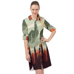 Mountain Travel Canyon Nature Tree Wood Long Sleeve Mini Shirt Dress