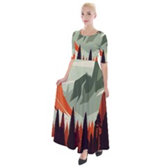 Mountain Travel Canyon Nature Tree Wood Half Sleeves Maxi Dress