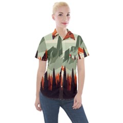 Mountain Travel Canyon Nature Tree Wood Women s Short Sleeve Pocket Shirt