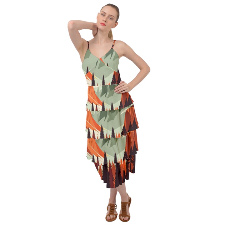 Mountain Travel Canyon Nature Tree Wood Layered Bottom Dress