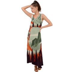 Mountain Travel Canyon Nature Tree Wood V-neck Chiffon Maxi Dress by Maspions