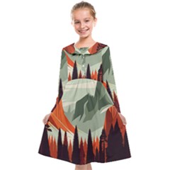 Mountain Travel Canyon Nature Tree Wood Kids  Midi Sailor Dress