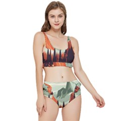 Mountain Travel Canyon Nature Tree Wood Frilly Bikini Set