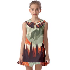 Mountain Travel Canyon Nature Tree Wood Kids  Pilgrim Collar Ruffle Hem Dress