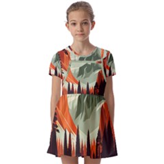 Mountain Travel Canyon Nature Tree Wood Kids  Short Sleeve Pinafore Style Dress by Maspions