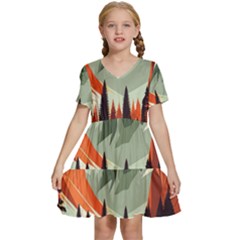 Mountain Travel Canyon Nature Tree Wood Kids  Short Sleeve Tiered Mini Dress