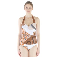 Bohemian Digital Minimalist Boho Style Geometric Abstract Art Halter Swimsuit