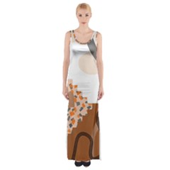 Bohemian Digital Minimalist Boho Style Geometric Abstract Art Thigh Split Maxi Dress