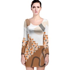 Bohemian Digital Minimalist Boho Style Geometric Abstract Art Long Sleeve Velvet Bodycon Dress