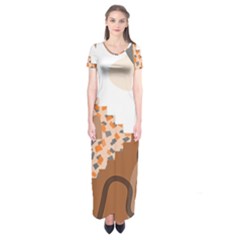 Bohemian Digital Minimalist Boho Style Geometric Abstract Art Short Sleeve Maxi Dress