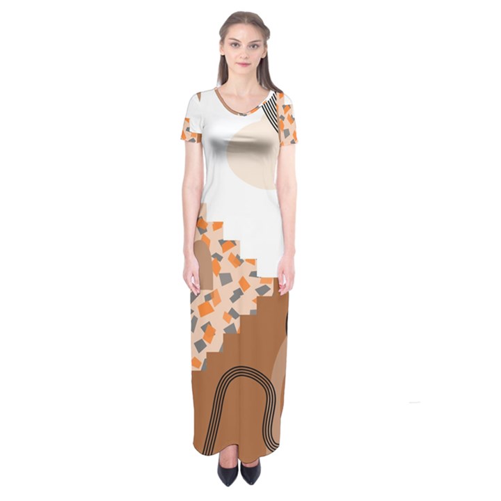 Bohemian Digital Minimalist Boho Style Geometric Abstract Art Short Sleeve Maxi Dress