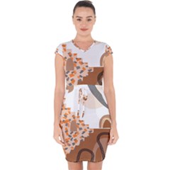 Bohemian Digital Minimalist Boho Style Geometric Abstract Art Capsleeve Drawstring Dress 