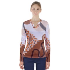 Bohemian Digital Minimalist Boho Style Geometric Abstract Art V-neck Long Sleeve Top