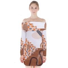 Bohemian Digital Minimalist Boho Style Geometric Abstract Art Long Sleeve Off Shoulder Dress by Maspions