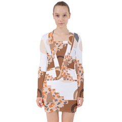 Bohemian Digital Minimalist Boho Style Geometric Abstract Art V-neck Bodycon Long Sleeve Dress by Maspions