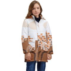 Bohemian Digital Minimalist Boho Style Geometric Abstract Art Kids  Hooded Longline Puffer Jacket