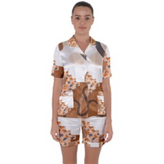 Bohemian Digital Minimalist Boho Style Geometric Abstract Art Satin Short Sleeve Pajamas Set