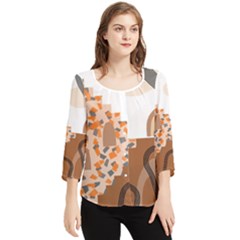 Bohemian Digital Minimalist Boho Style Geometric Abstract Art Chiffon Quarter Sleeve Blouse