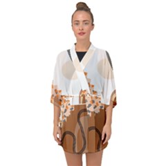 Bohemian Digital Minimalist Boho Style Geometric Abstract Art Half Sleeve Chiffon Kimono