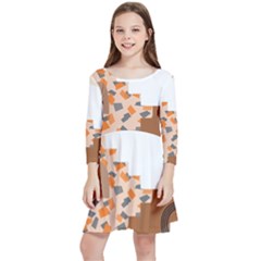 Bohemian Digital Minimalist Boho Style Geometric Abstract Art Kids  Quarter Sleeve Skater Dress by Maspions